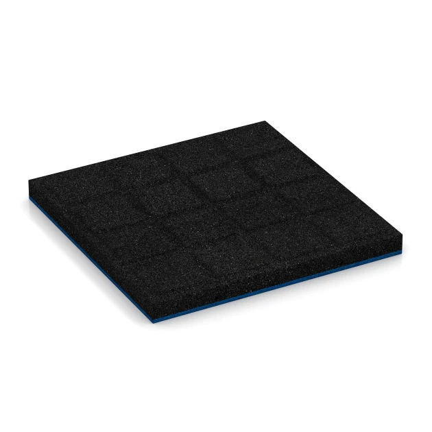 Aufsicht auf die Unterseite, also die Bodenseite von WARCO-Formteil 6262 - Fallschutzplatte – 150 cm im Format 50 x 50 x 4,5 cm.