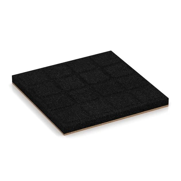 La vue du dessous ou de la face inférieure, c’est-à-dire la face inférieure de la pièce moulée WARCO 6225 - Dalles amortissantes au format 50 x 50 x 4,5 cm.