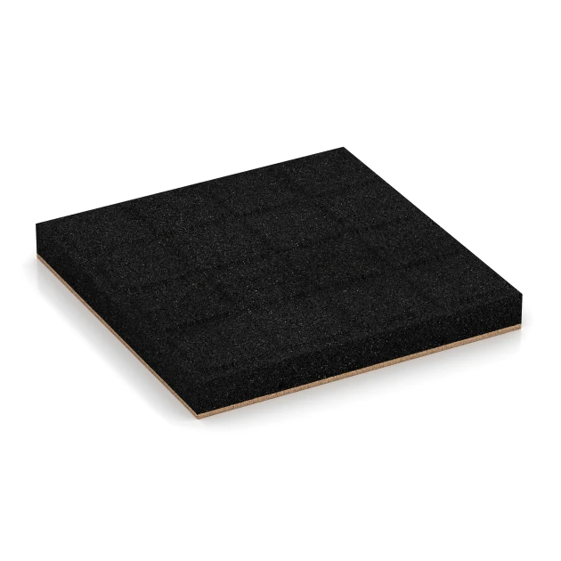 Aufsicht auf die Unterseite, also die Bodenseite von WARCO-Formteil 6270 - Fallschutzplatte – 180 cm im Format 50 x 50 x 6 cm.