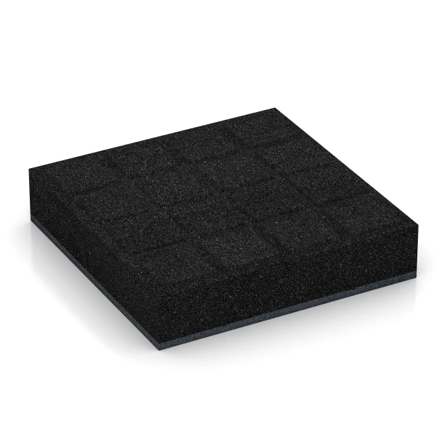 Aufsicht auf die Unterseite, also die Bodenseite von WARCO-Formteil 6230 - Rubberen speelplaatstegels im Format 50 x 50 x 11 cm.