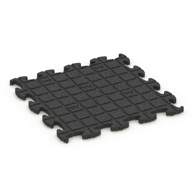 La vue du dessous ou de la face inférieure, c’est-à-dire la face inférieure de la pièce moulée WARCO 6957 - Dalle terrain multisport au format 46 x 46 × 2,8 cm.