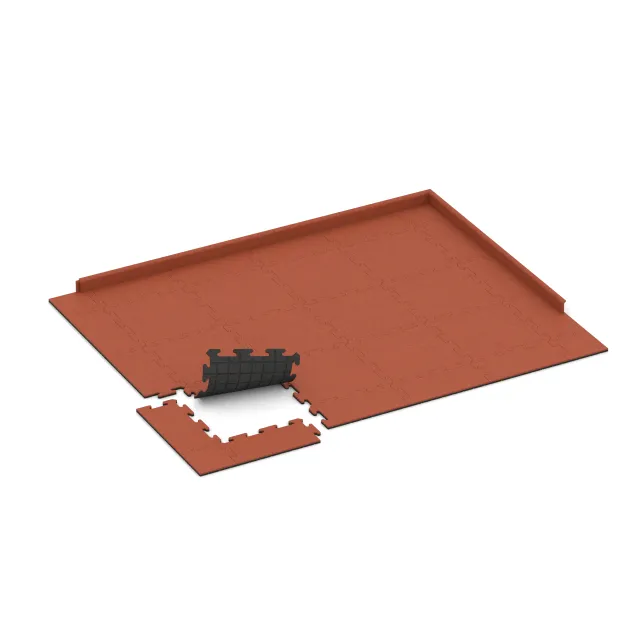 Typische Verlegung oder Einbausituation für den Artikel 6218 von WARCO - Sportboden‑Platte 1,8 cm, Farbton Hellrot-Orange in der Abmessung 500 x 500 x 18 mm.