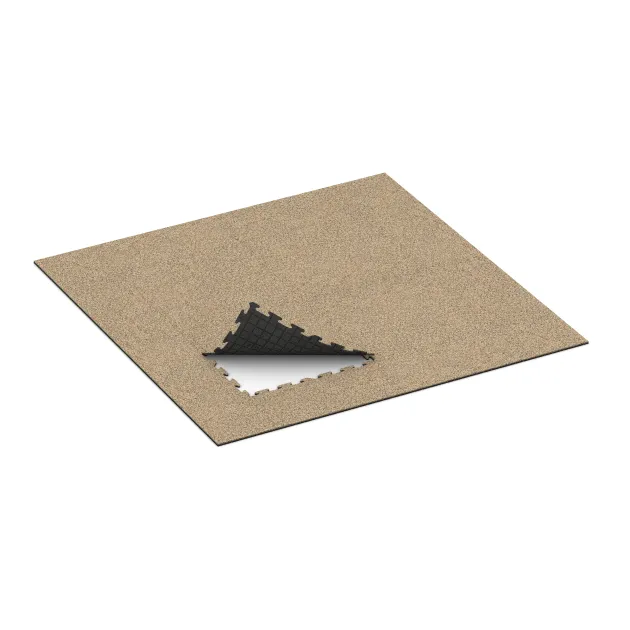 Typische Verlegung oder Einbausituation für den Artikel 4237 von WARCO - Sportboden‑Platte 1,8 cm, Farbton Travertin in der Abmessung 1000 x 1000 x 18 mm.