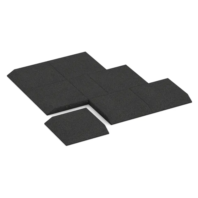 La situation d'installation typique du produit 0491 de WARCO - Dalle de coin (deux côtés biseautés), en couleur Anthracite dans les dimensions 500 x 500 x 65 mm.