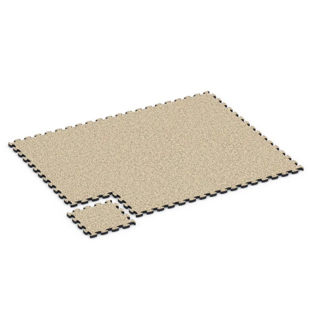 Typische Verlegung oder Einbausituation für den Artikel 6883 von WARCO - Fitness Max vloersysteem, Farbton Travertin in der Abmessung 44,6 x 44,6 × 2,8 cm.