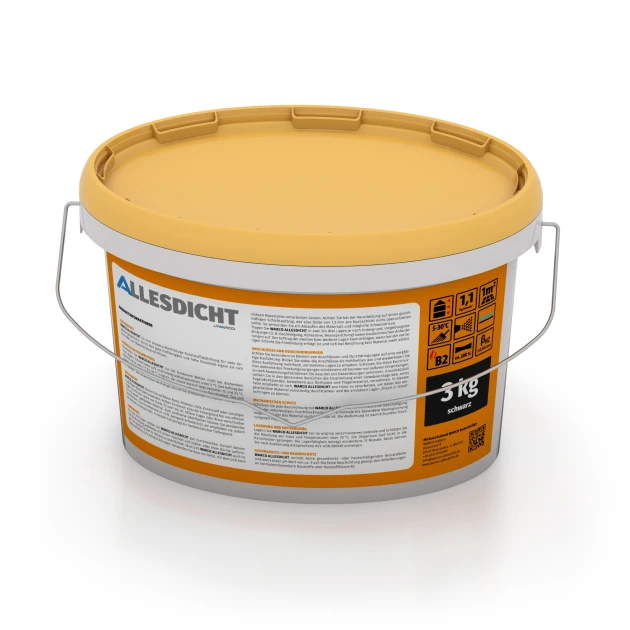 La photo de la face arrière asymétrique d’un produit WARCO 0035: ALLESDICHT – Étanchéité, en couleur Noir, dans les dimensions 3 kg | 0,9 m².