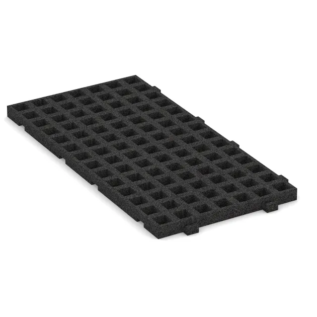 Foto der hinteren Seite vom unsymmetrischen WARCO-Formteil 5274: Valtegel grasrooster speelplaats, Design Anthraciet, Maße 1000 x 500 x 45 mm.