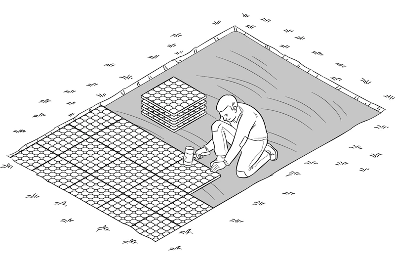 Schets voor het leggen van de plastic roosters.