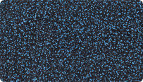 Farbmuster zum WARCO Farbton Blau Gesprenkelt für 2-farbige Oberflächen aus schwarzem SBR-Gummigranulat mit einer Beimischung von 20% blauem EPDM.